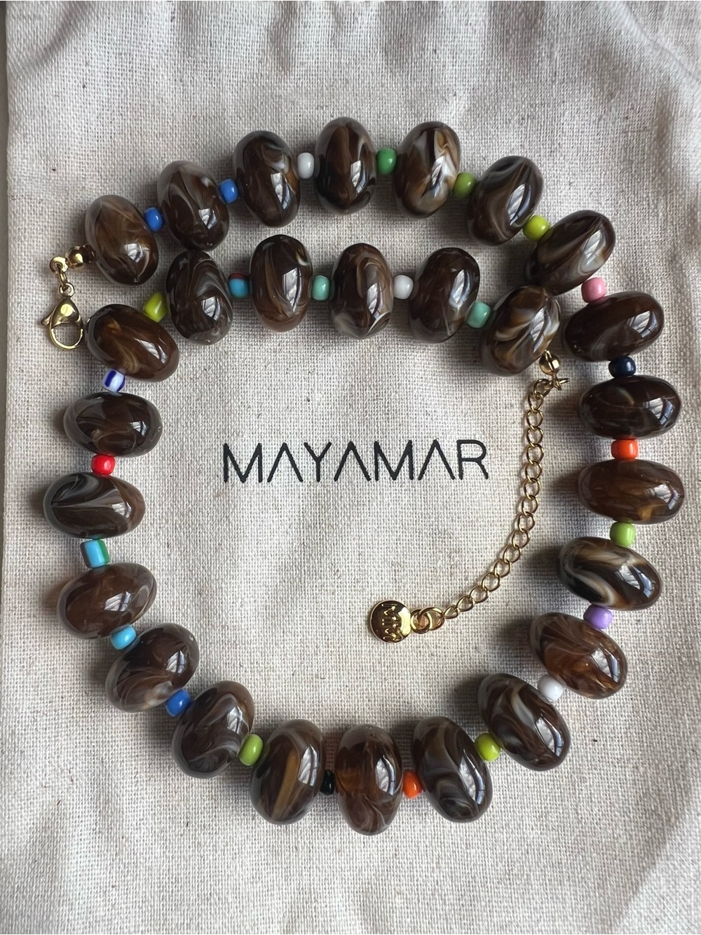 Mayamar Choker Resin Necklace in Brown with Multicolor Accents NWOT